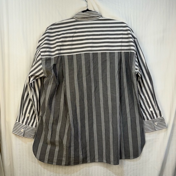 Madewell Men’s Small Long Sleeve Button Down Shirt Gray White Striped Oversized - Picture 5 of 8